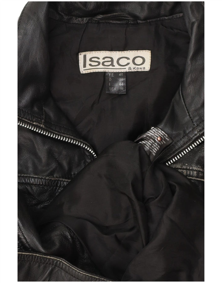 Isaco & Kawa Chaqueta de cuero motociclista para mujer IT 44 Cuero negro mediano