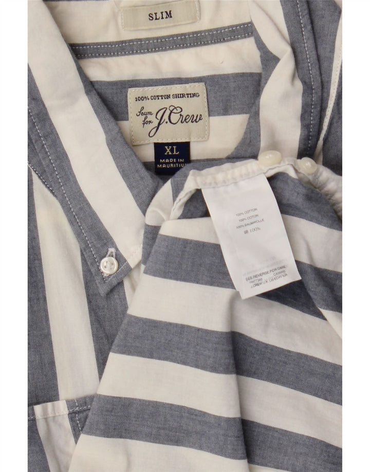 J. CREW Camisa ajustada de manga corta para hombre XL Algodón a rayas azules