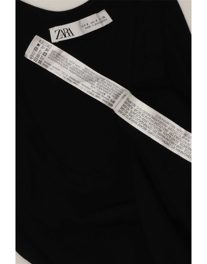 Zara Mujer Chaleco Top UK 8 Pequeño Poliéster Negro