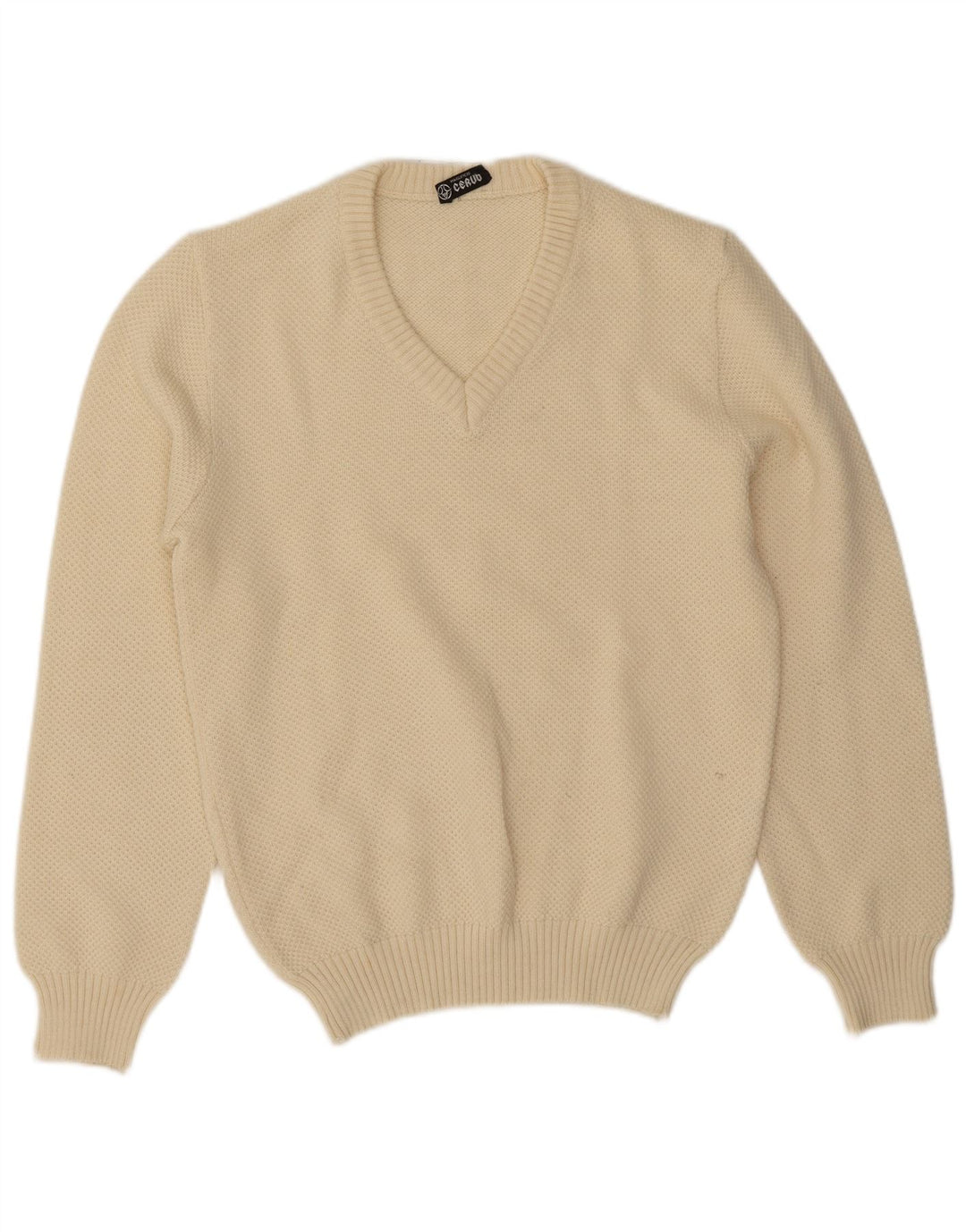 Vintage hombres V-cuello jumper suéter IT 50 medio blanco apagado