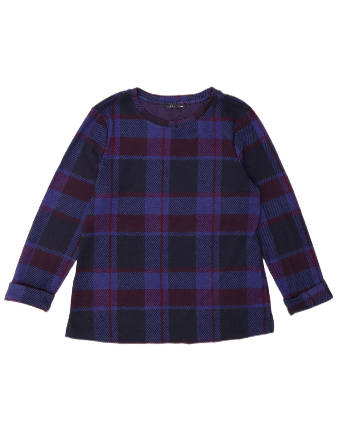 Marks & Spencer Blusa de manga larga para mujer UK 40 Medium Navy Blue Check