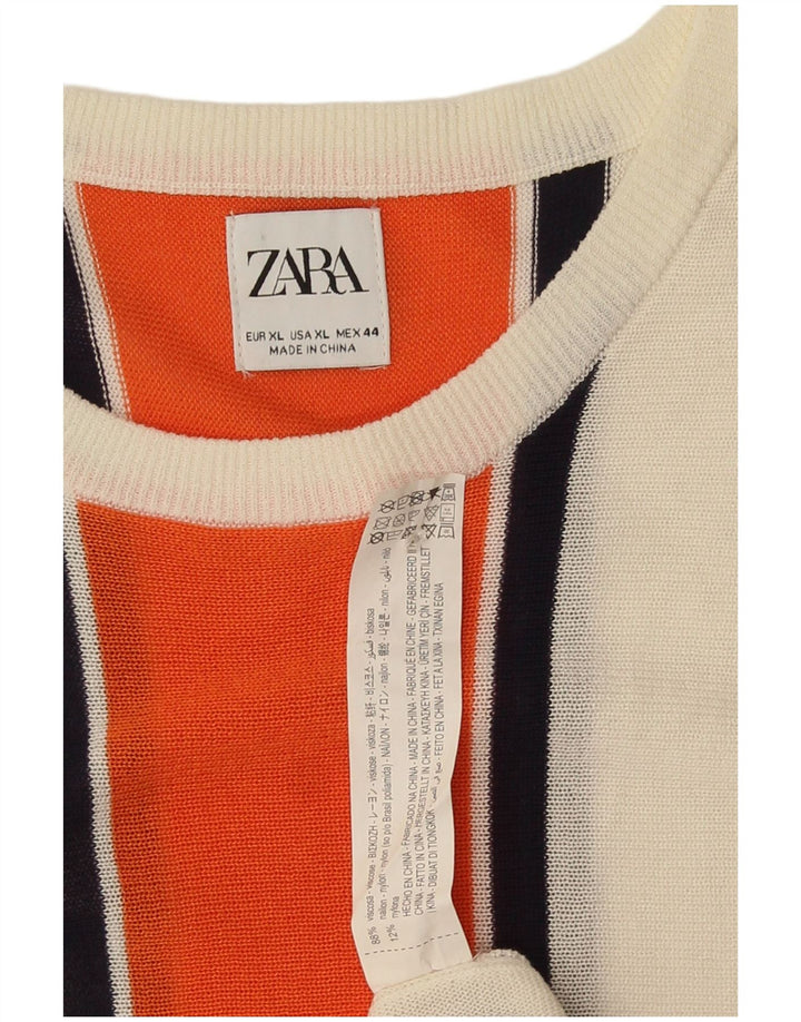Zara Mujer Vestido Básico ES 40 XL Viscosa Rayas Blanco