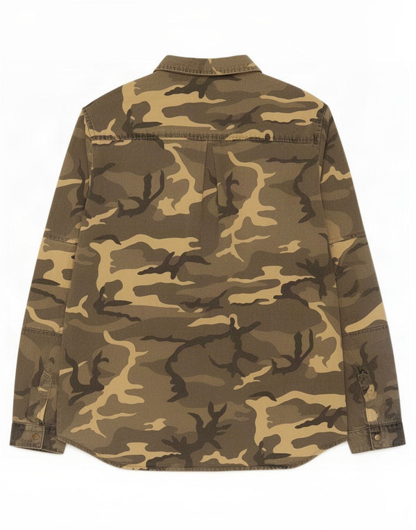 Zara Camisa Militar Mujer UK 46 Grande Caqui Camuflaje Algodón