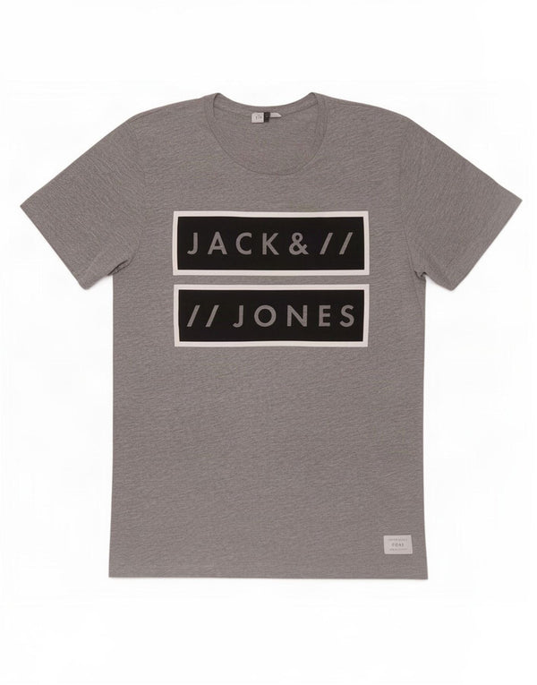 Jack & Jones Hombre Camiseta Gráfica Top Small Gris Algodón