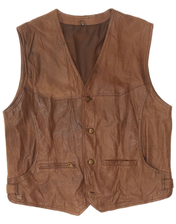 Chaleco de cuero vintage para hombre IT 58 2XL Marrón