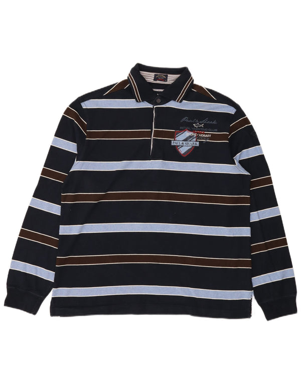 Paul & Shark Mens Graphic Long Sleeve Polo Shirt 2XL Navy Blue Striped