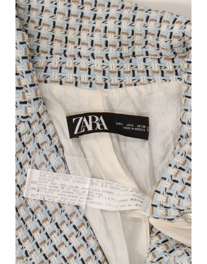 Zara Chaqueta Blazer De Doble Botonadura para Mujer Reino Unido 44 Grande Algodón De Cuadros Azul Azul