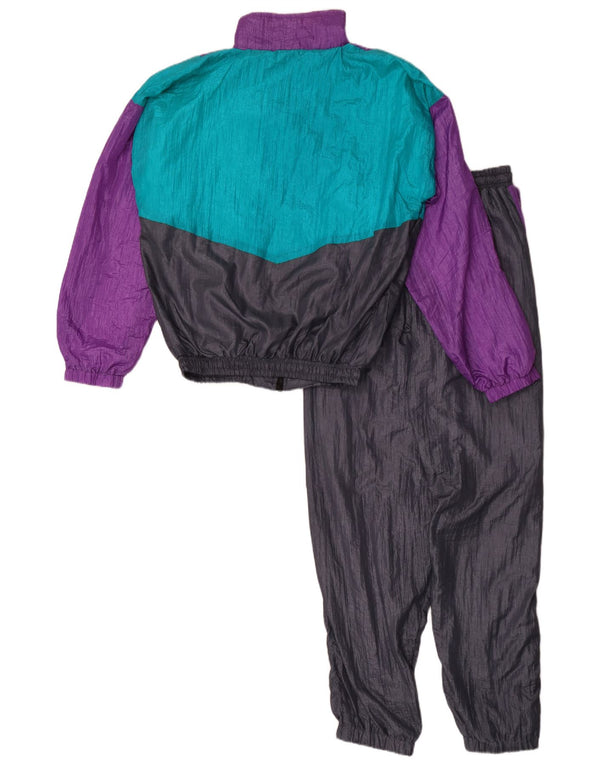 Vintage hombres holgado ajuste completo chándal pequeño negro colorblock nylon