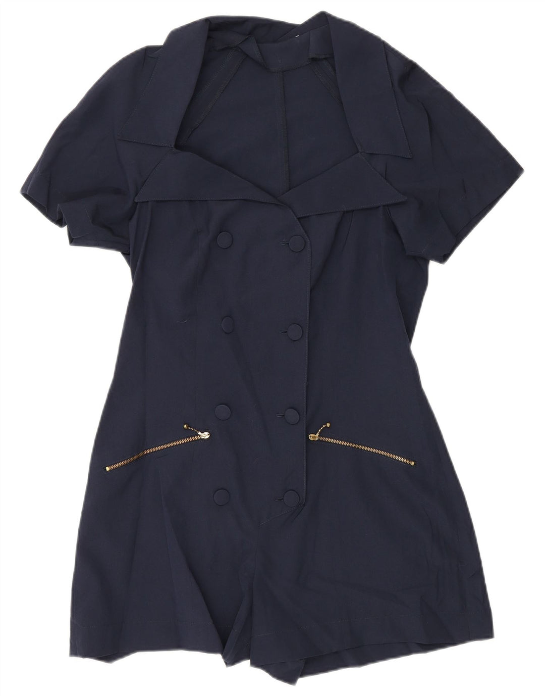 Vintage mujer manga corta Playsuit Reino Unido 12 poliéster azul marino medio