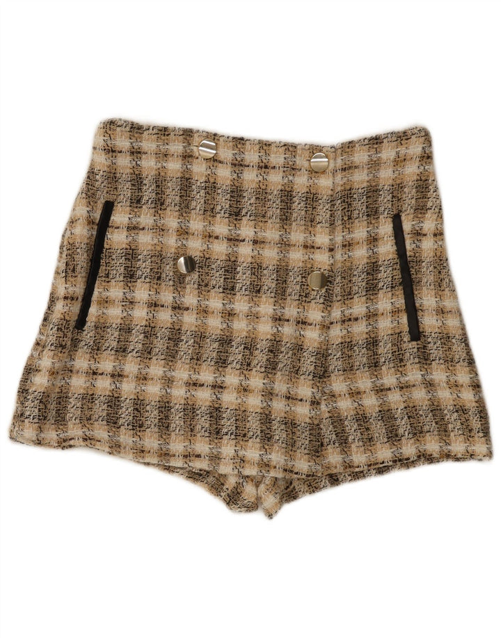Zara Mujer Shorts Casual Medio W28 Marrón Cuadros Poliéster