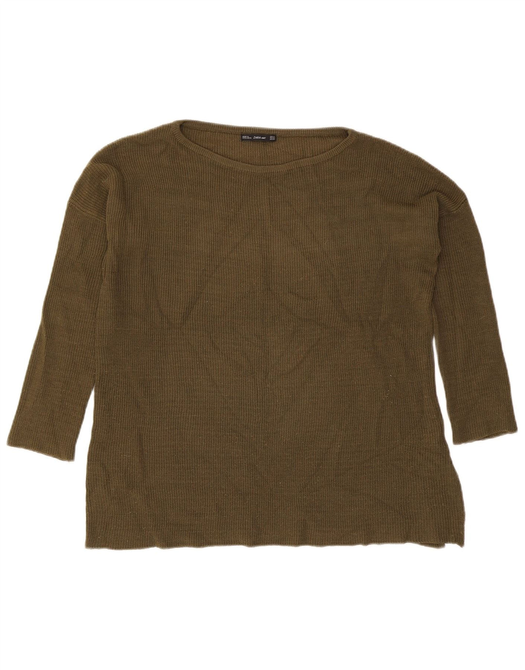 Zara Jersey con cuello barco para mujer, talla 40, color caqui mediano