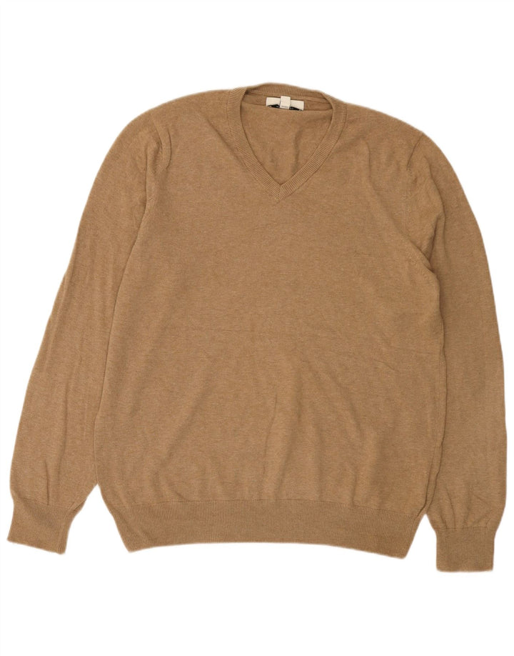 Marks & Spencer - Jersey con cuello en V para hombre, talla grande, algodón marrón