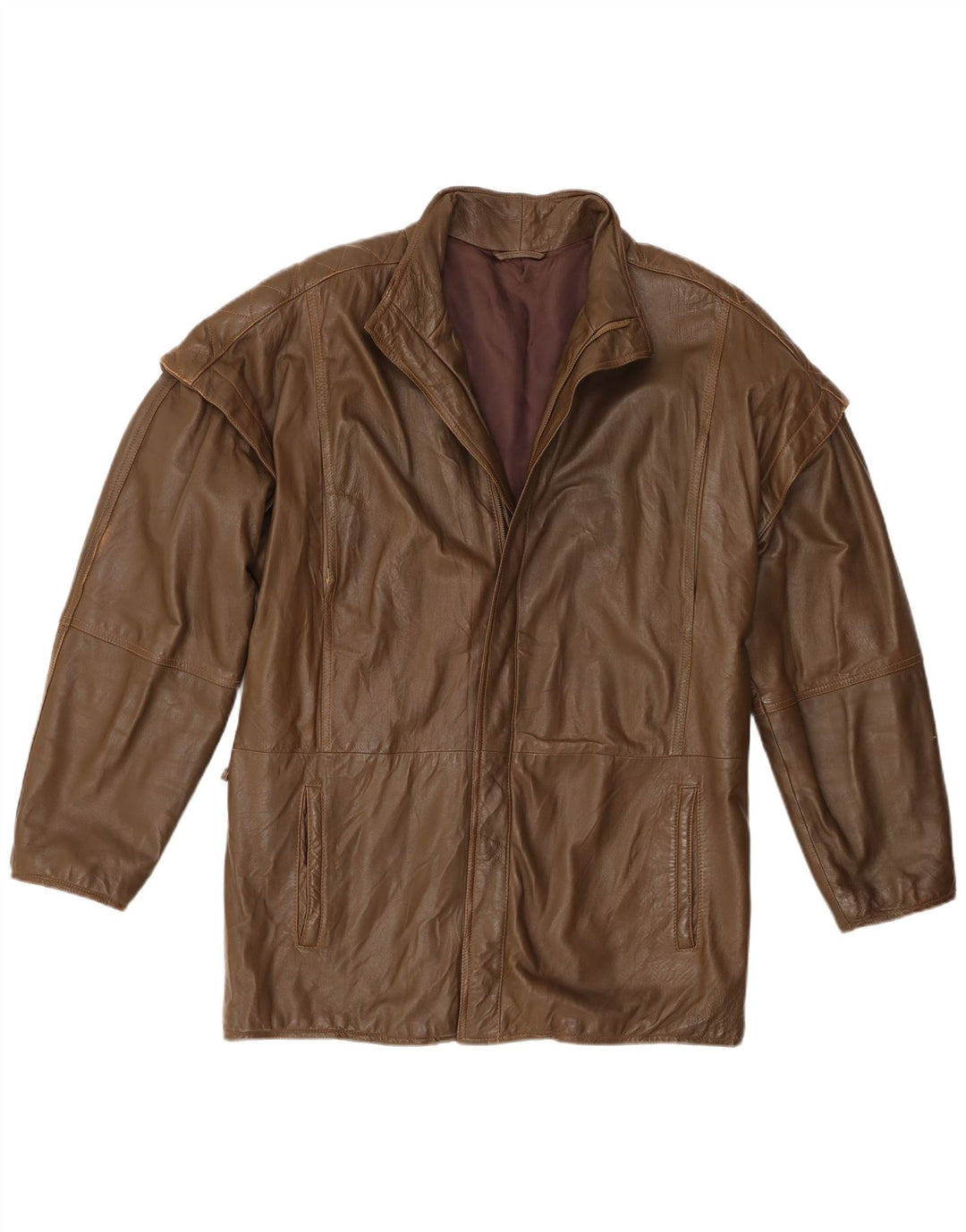 Chaqueta de cuero vintage para hombre IT 52 XL Caqui