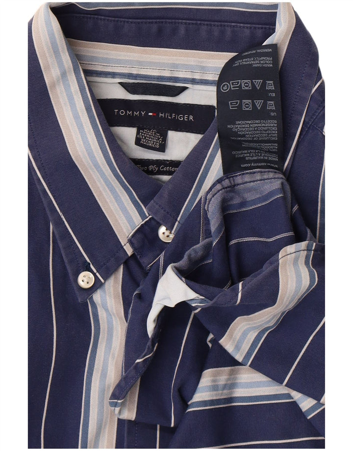 TOMMY HILFIGER Camisa de hombre grande de algodón a rayas azul marino