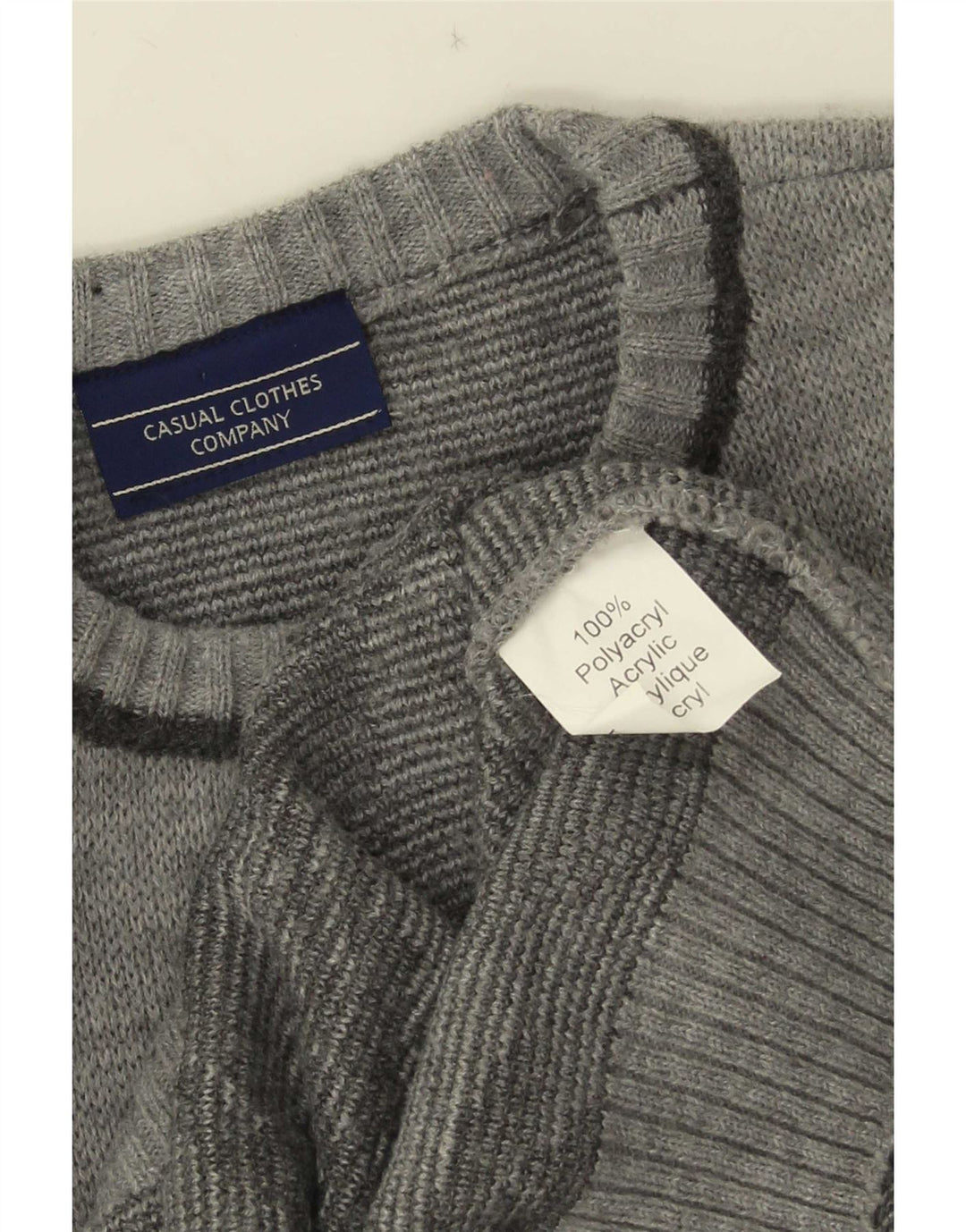 Vintage hombres gráfico cuello redondo jersey suéter grande gris poliacrílico