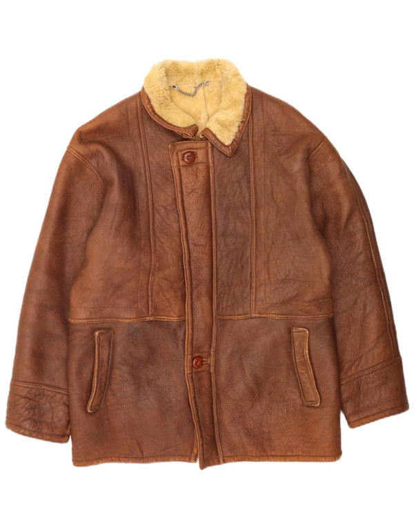 Vintage hombres shearling chaqueta Reino Unido 38 marrón medio
