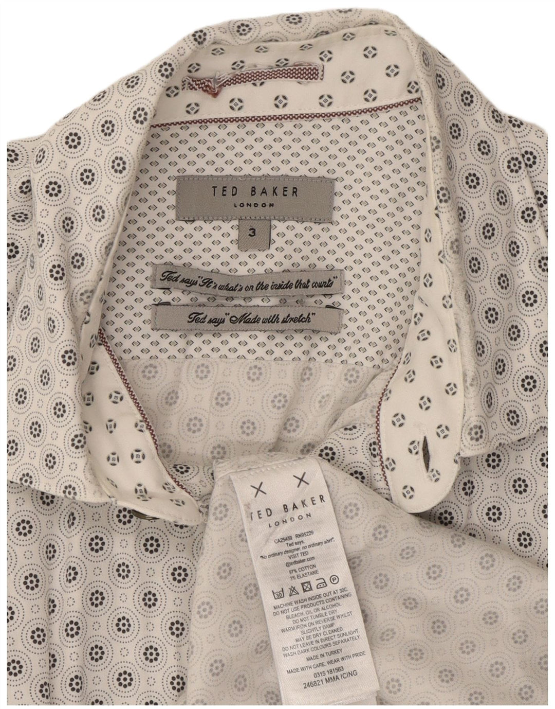 Ted Baker Camisa para hombre Talla 3 Mediana Algodón geométrico blanco