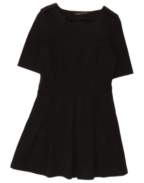 Zara Vestido Acampanado para Mujer UK 40 Mediano Algodón Negro