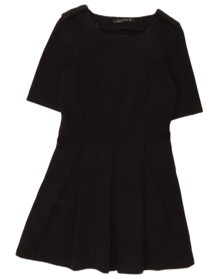 Zara Vestido Acampanado para Mujer UK 40 Mediano Algodón Negro