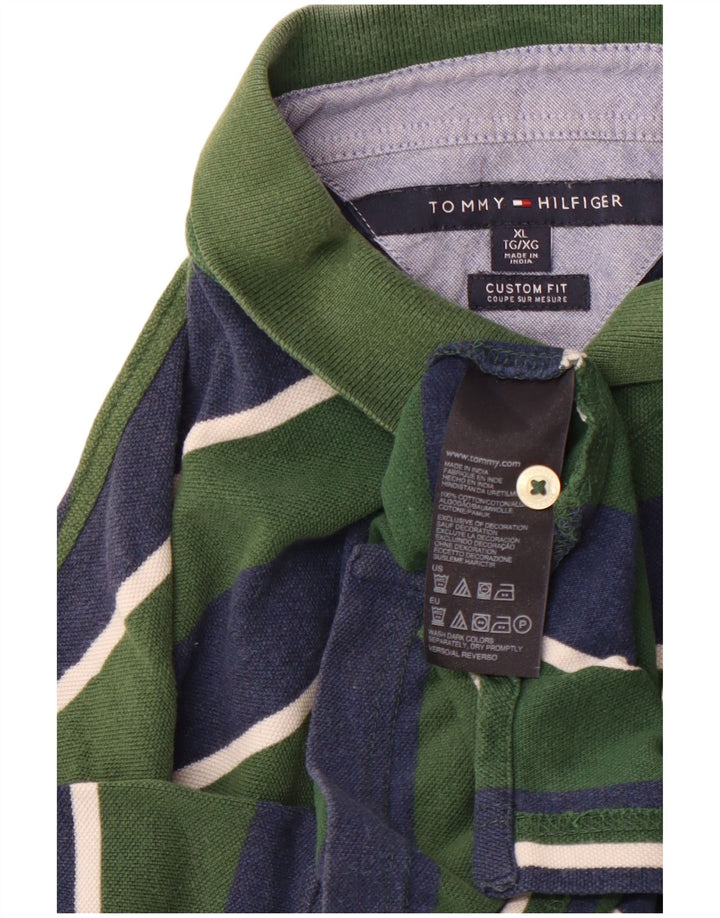 TOMMY HILFIGER Polo Custom Fit para hombre XL Algodón de rayas verdes