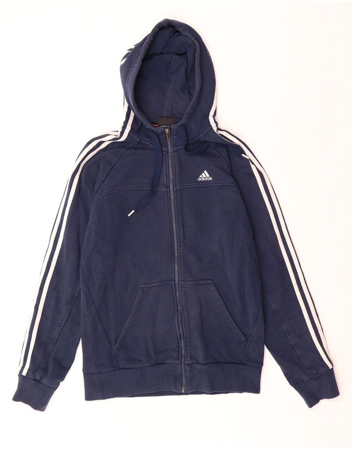 ADIDAS Sudadera con capucha y cremallera para hombre, talla pequeña, algodón azul marino