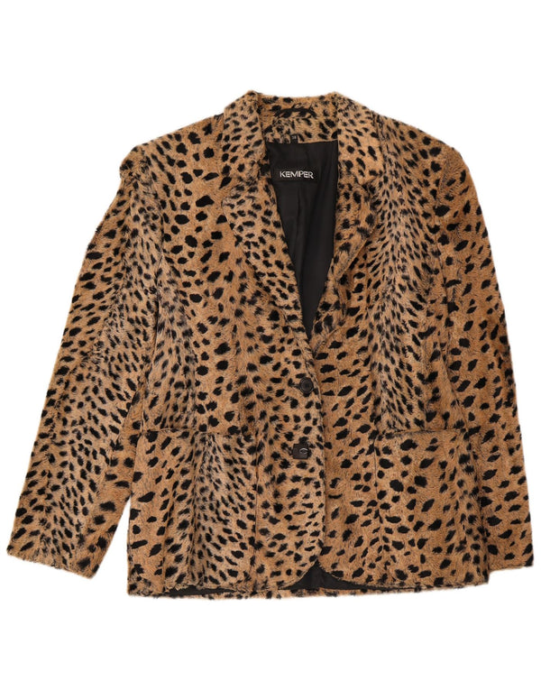 Kemper Womens 2 Button Blazer Jacket EU 38 Medium Beige Animal Print