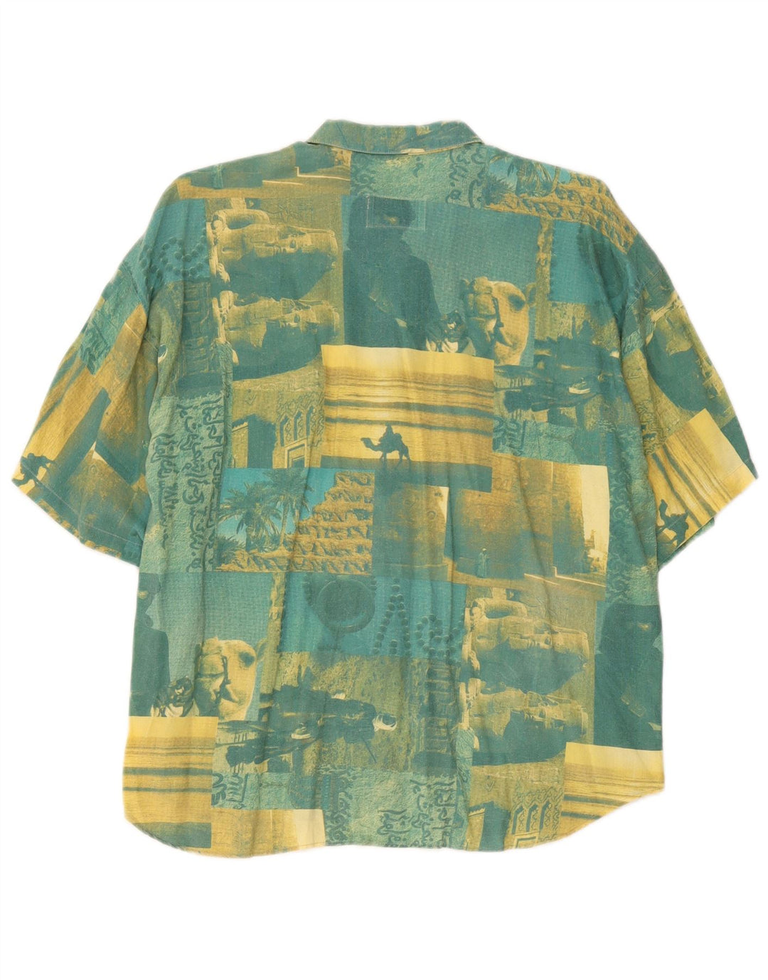 Camisa de manga corta con gráfico vintage para hombre 2XL Algodón de patchwork verde