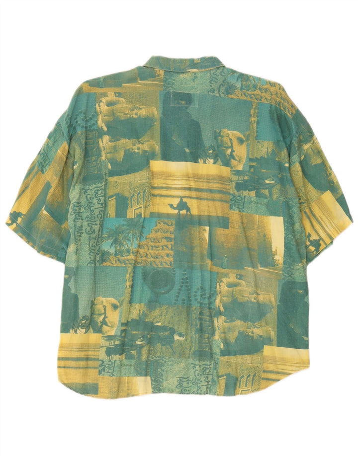 Camisa de manga corta con gráfico vintage para hombre 2XL Algodón de patchwork verde