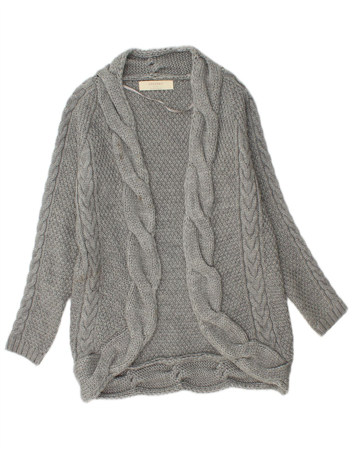 Zara Mujer Longline Open Cardigan Suéter UK 44 Gris Medio