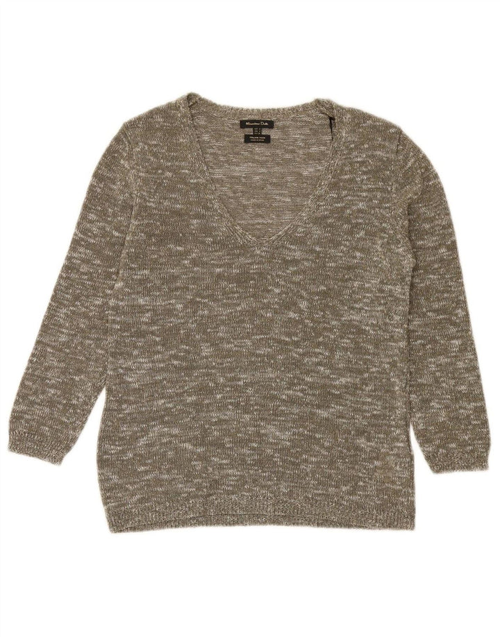 MASSIMO DUTTI Womens V-Neck Jumper Sweater UK 10 Small Grey Flecked
