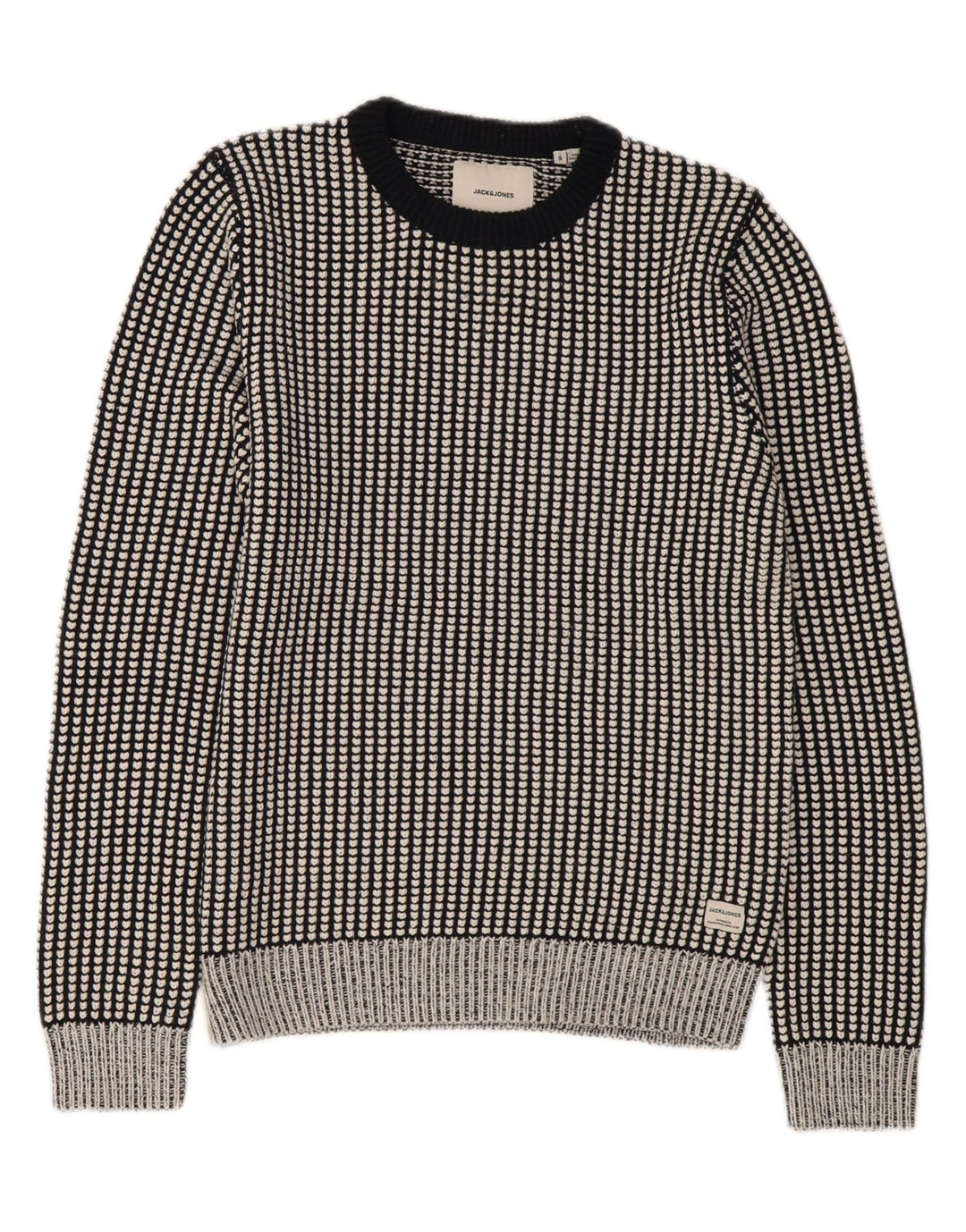 JACK & JONES Mens Crew Neck Jumper Sweater Small Black Check Acrylic