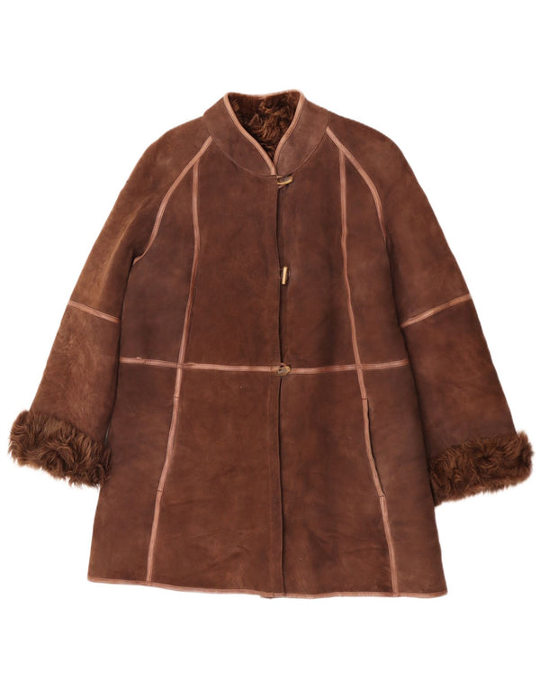 Vintage mujer shearling abrigo Reino Unido 14 marrón medio