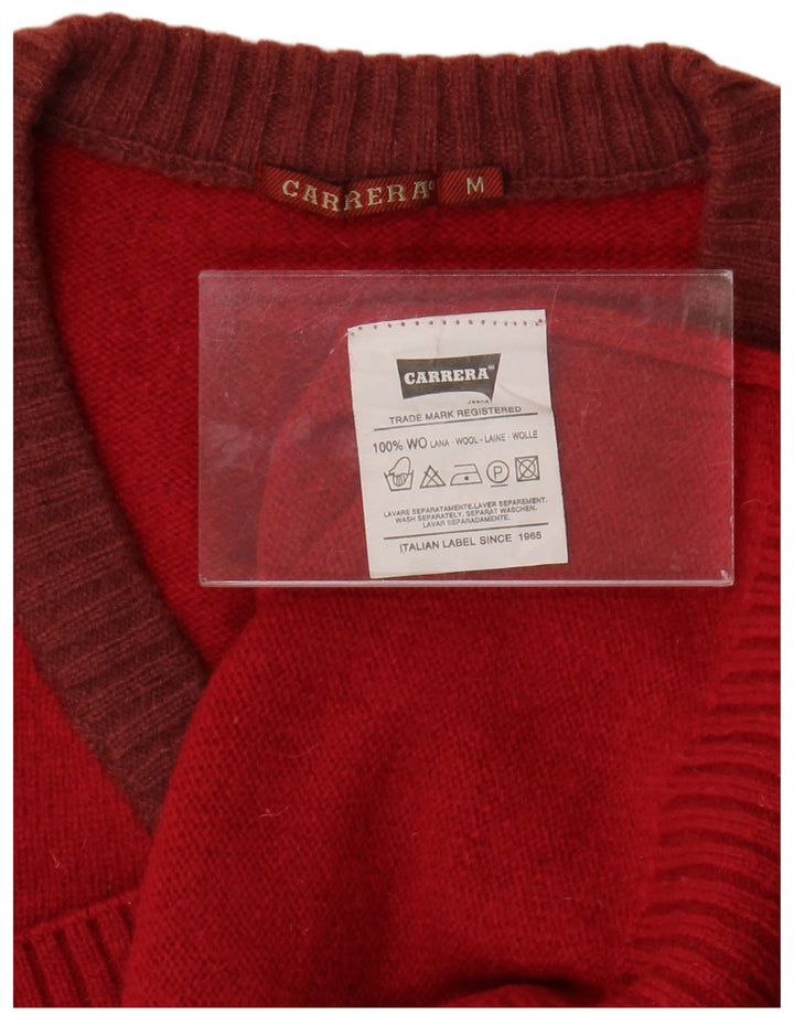 CARRERA Jersey con cuello en V para mujer UK 14 Medium Red Wool
