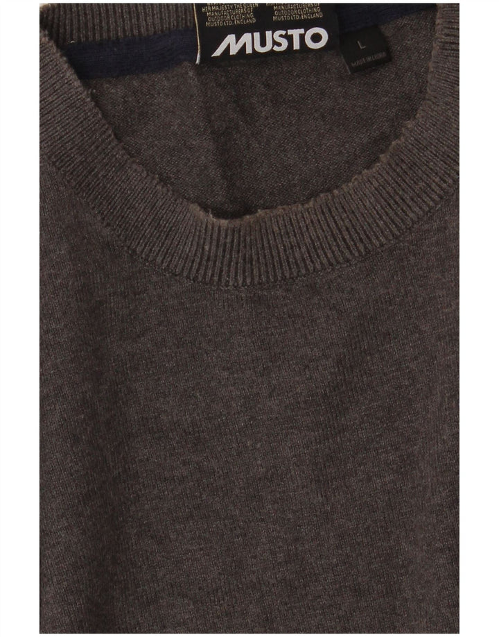MUSTO Jersey de cuello redondo para hombre, talla grande, algodón gris