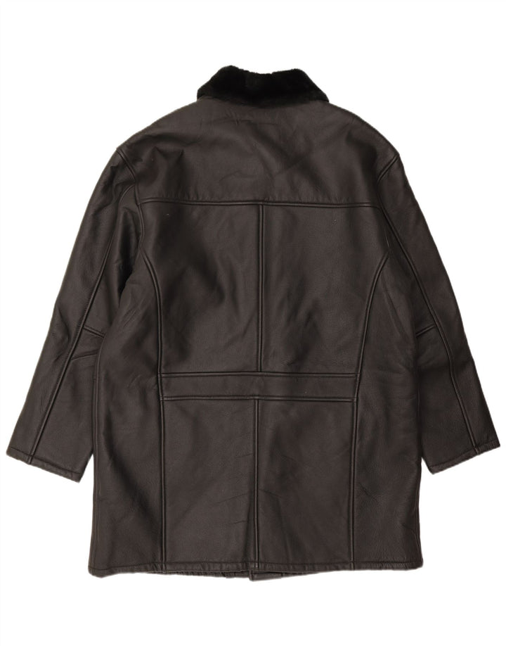 VALENT Mens Sherpa Leather Coat UK 44 2XL Black Leather