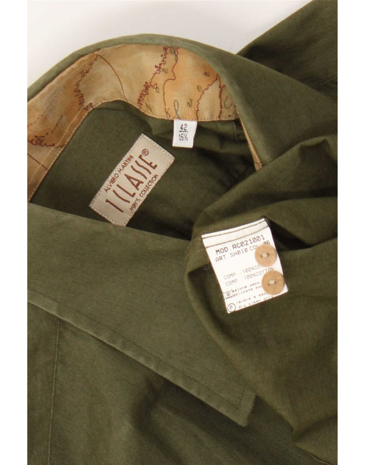 ALVIERO MARTINI Camisa Hombre Talla 41 16 1/2 Grande Verde Algodón