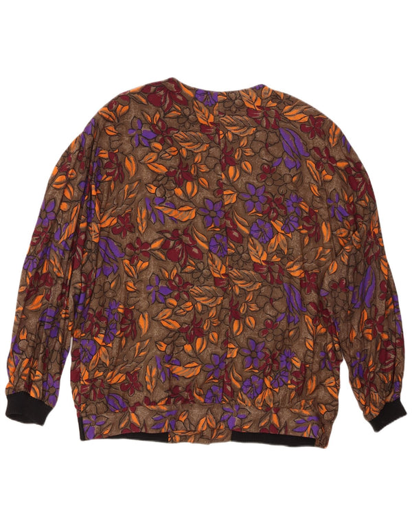VINTAGE Blusa camisa mujer Reino Unido 20 2XL Viscosa floral marrón