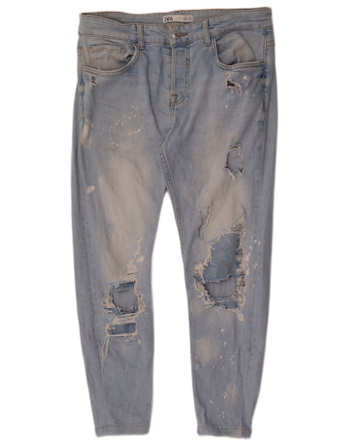 Zara Jeans ajustados desgastados para hombre EU 42 Large W32 L26 Azul