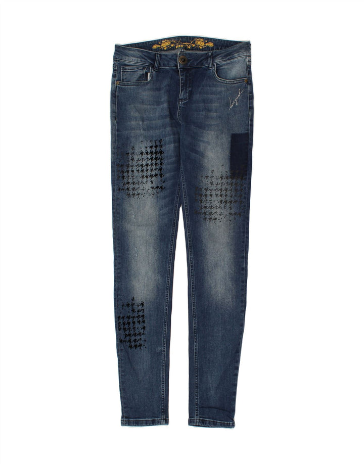 DESIGUAL Womens Slim Jeans W32 L32 Blue Houndstooth Vintage Desigual and Second-Hand Desigual from Messina Hembry 
