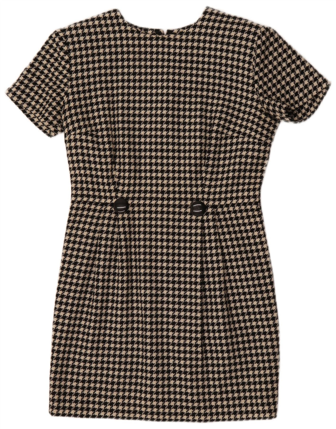 Vintage mujer vaina vestido Reino Unido 12 mediano negro pata de gallo