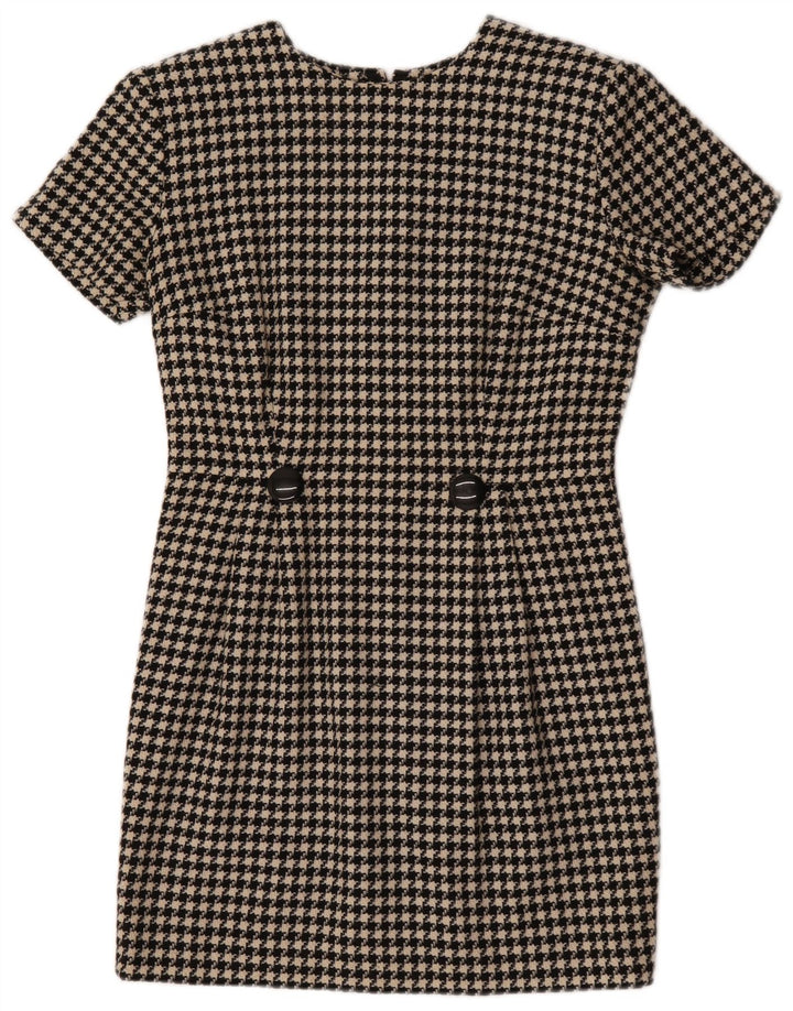 Vintage mujer vaina vestido Reino Unido 12 mediano negro pata de gallo