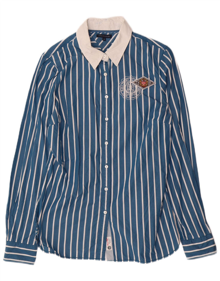 TOMMY HILFIGER Camisa para mujer US 10 Grande Algodón a rayas azules