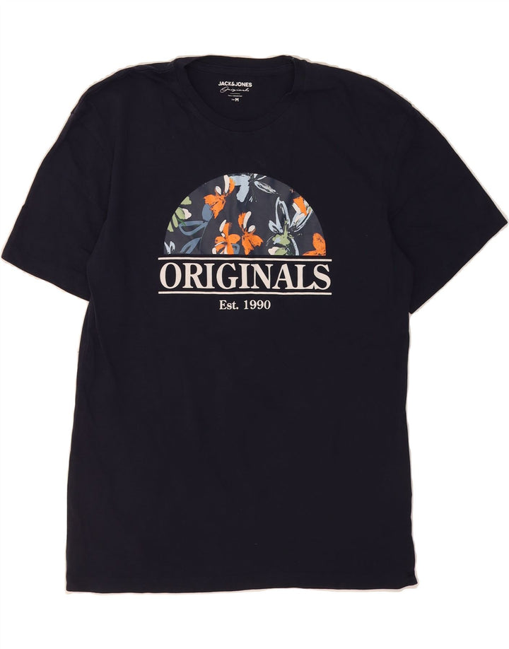 JACK & JONES Mens Graphic T-Shirt Top Medium Navy Blue Cotton Vintage Jack & Jones and Second-Hand Jack & Jones from Messina Hembry 