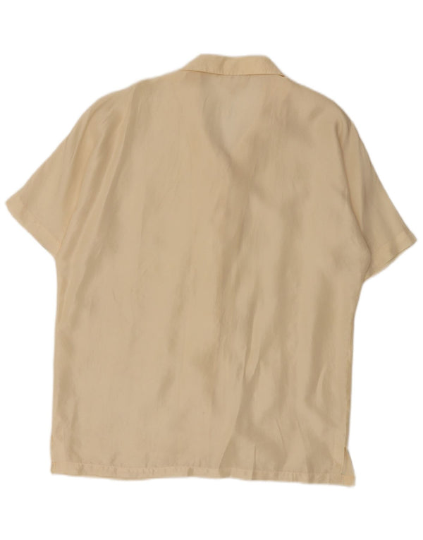 Vintage mujer camisa de manga corta blusa Reino Unido 14 medio de seda blanca