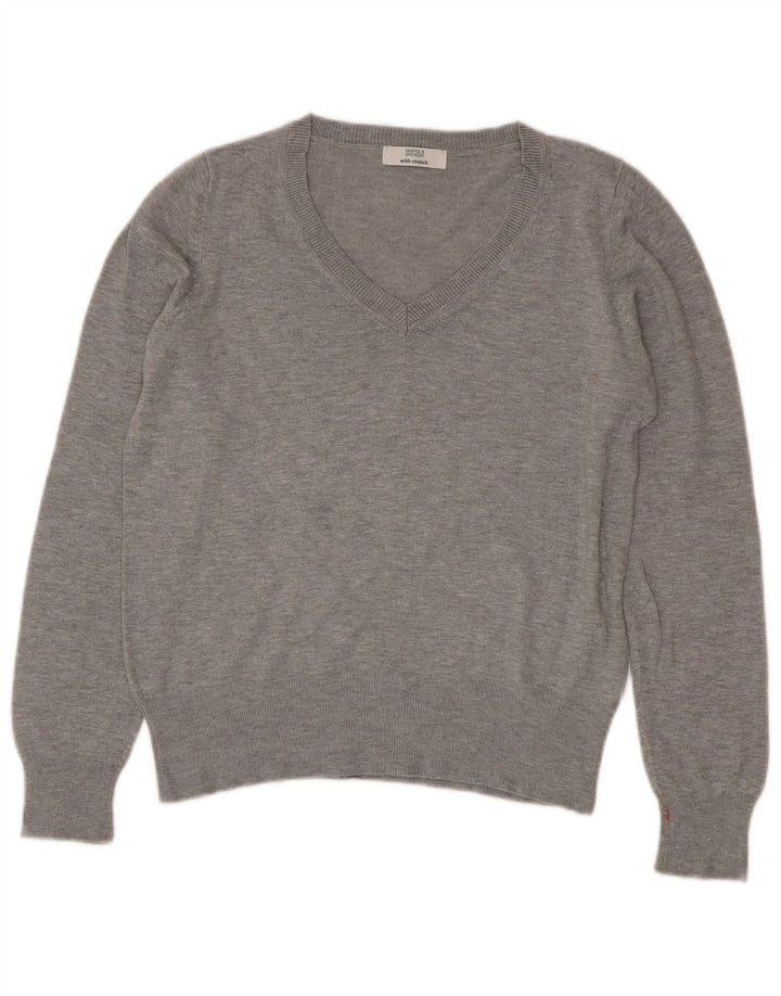 Marks & Spencer Suéter Corto con Cuello en V para Mujer UK 44 Gris Medio