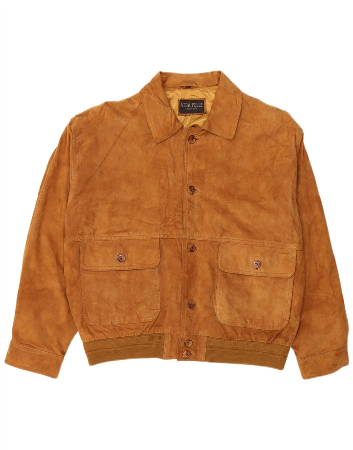 Vintage hombres ante bomber chaqueta IT 54 2XL cuero marrón