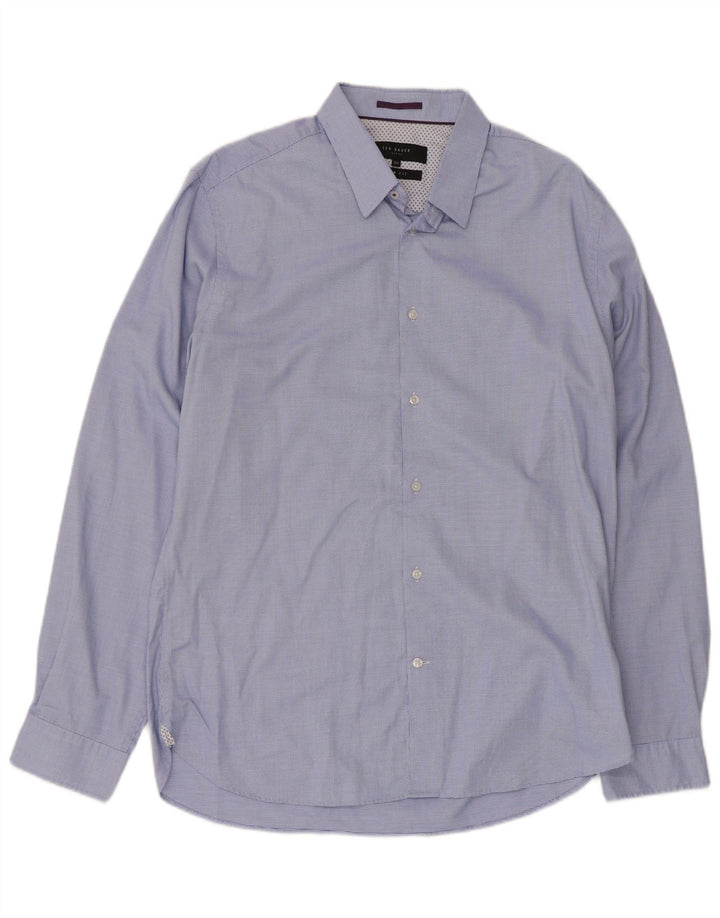 Ted Baker Camisa ajustada para hombre talla 16 1/2 algodón a cuadros azul grande