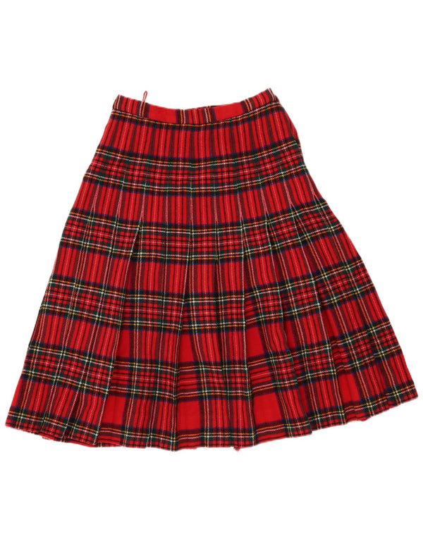 Vintage mujer abrigo cuchillo falda plisada EU 40 Medio W28 Lana a cuadros roja