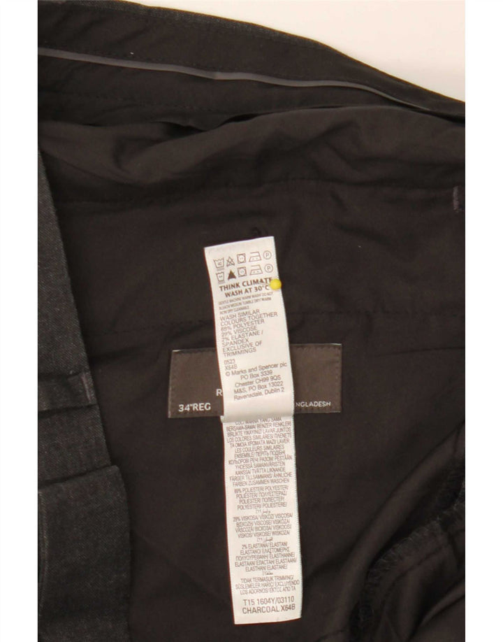 Marks & Spencer Pantalón de traje de corte regular para hombre W34 L31 Poliéster gris