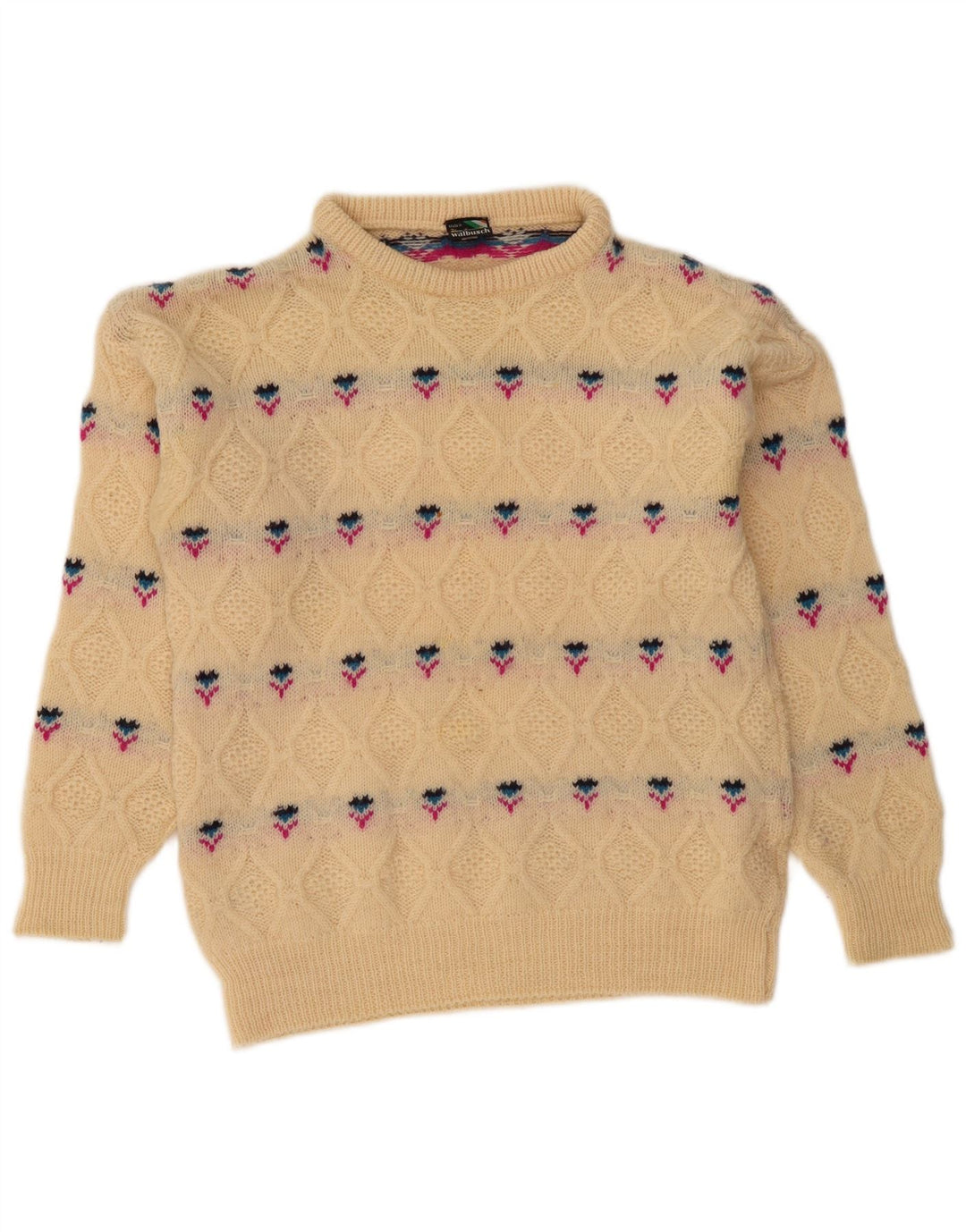 WALBUSCH Suéter tipo jersey con cuello alto para mujer Reino Unido 40 Grande Beige Fair Isle